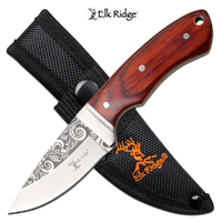 Elk Ridge Etched Blade Hunting Knife - Wooden Handle