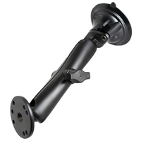 RAM-B-166-C-202U - RAM Twist Lock Suction Cup Mount with Long Double Socket Arm and 2.5  Round Base that contain the AMPs hole pattern